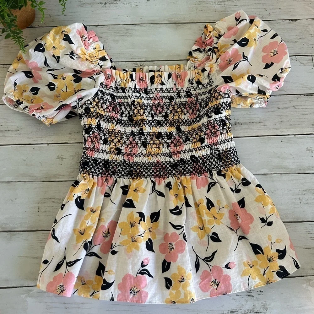 Kate Spade Lily Blooms Puff-sleeve Top XS